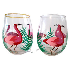 Vintage flamingos hand blown and painted 5” tall a pair